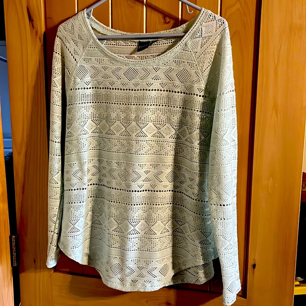 Lace detail turquoise long sleeve shirt